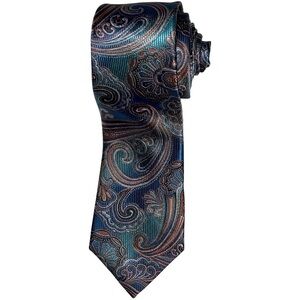 Hisdern Necktie Men’s Blue Orange Green Hand Made XL Floral Tie 65x3.5